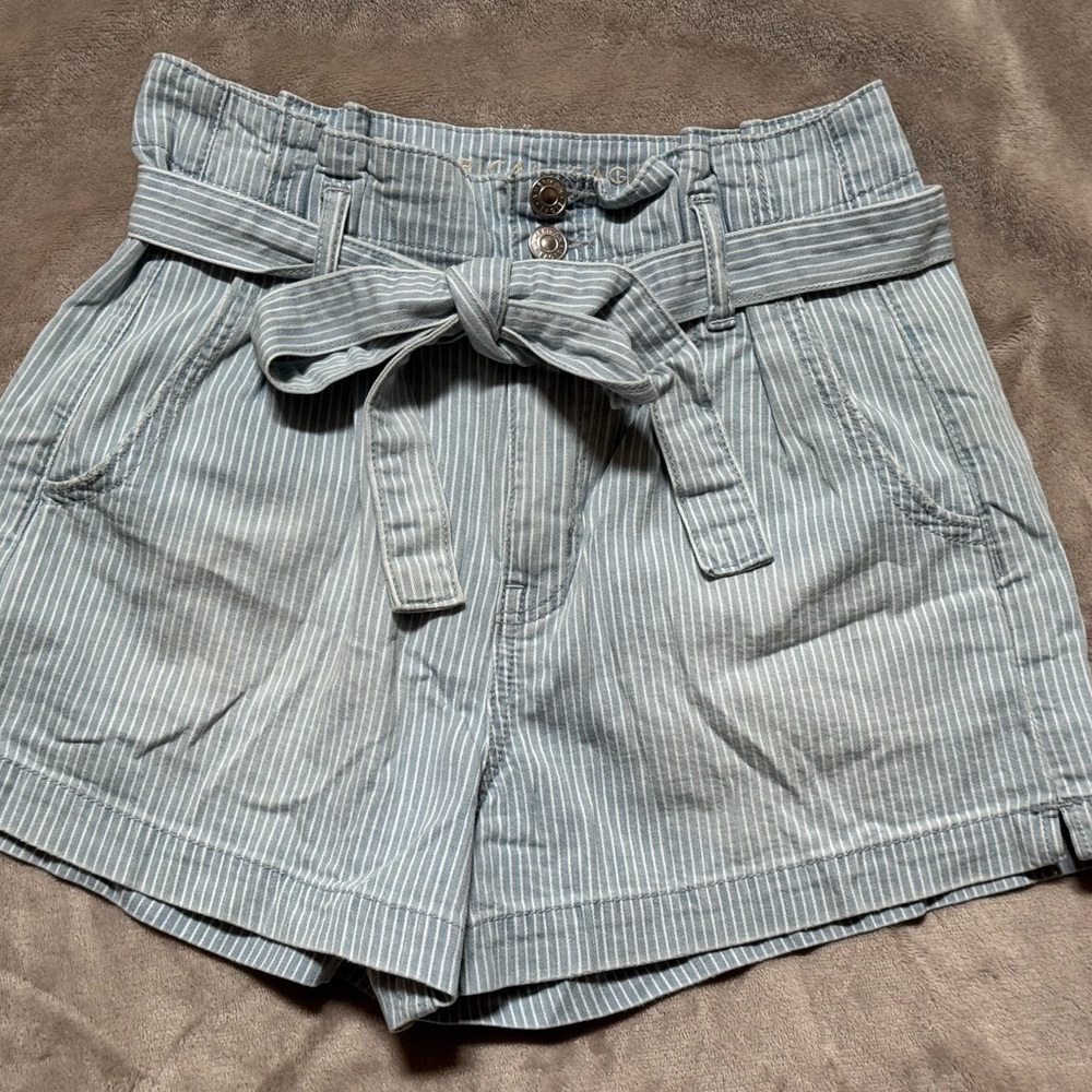 American Eagle Outfitters High Waist Blue and White Striped Shorts